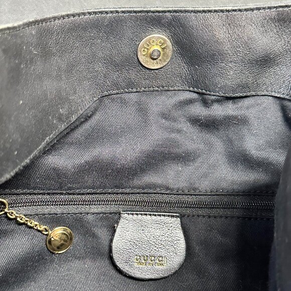 🖤 GUCCI BLACK LEATHER SHOULDER BAG W/ BAMBOO HANDLE & STRAP - VINTAGE 🖤 - Picture 10 of 10